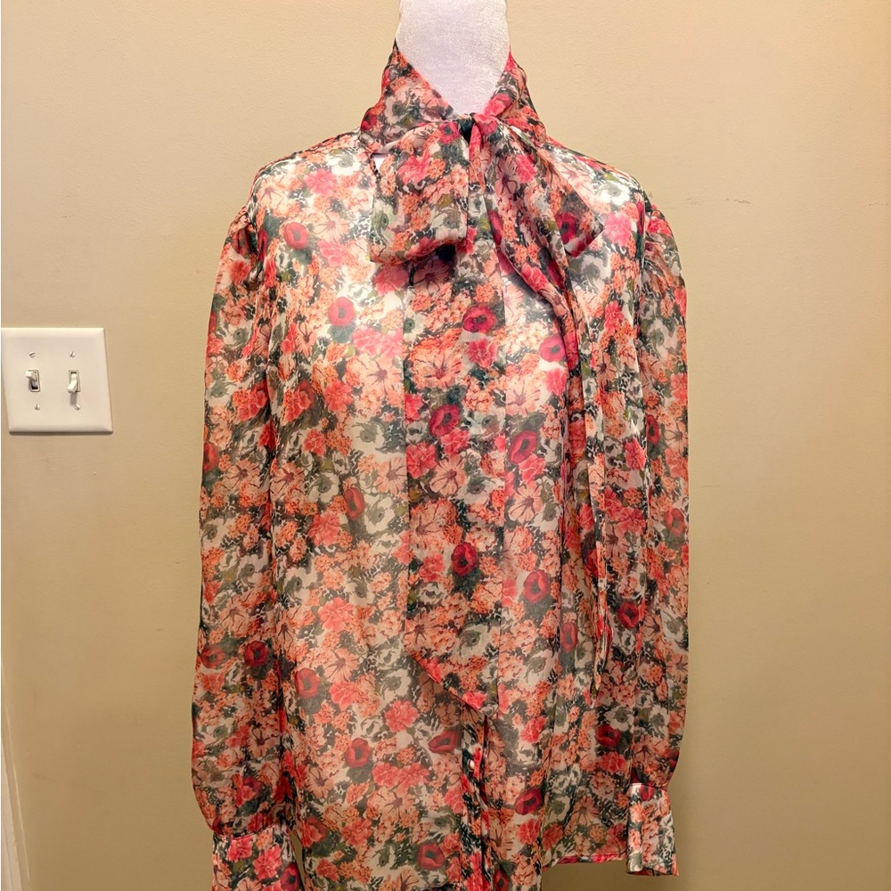 INC International Concepts Floral Print Blouse - Pink and Green